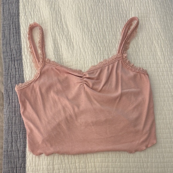 Tops - Pink Lace Trim Cami cropped tank